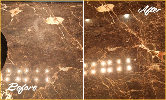 Before and After Picture of a Danvers Marble Stone Countertop Polished to Eliminate Stains