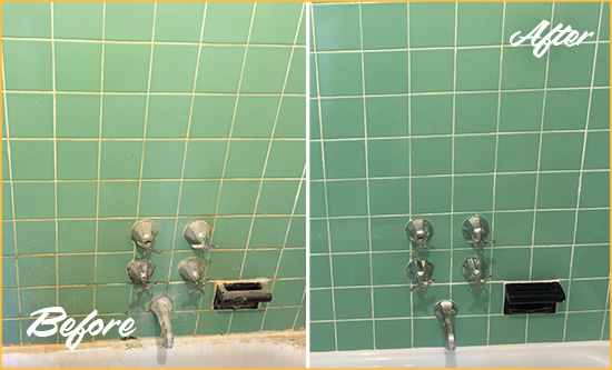 Before and After Picture of a North Andover Bath Tub Grout Sealed to Avoid Water Damage