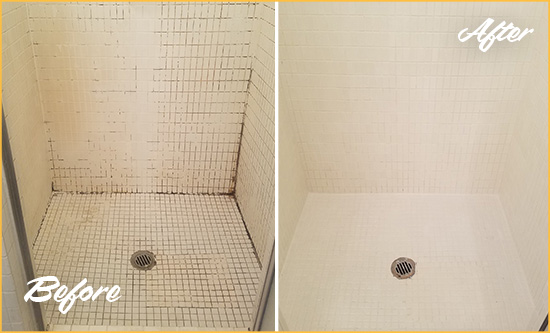 Before and After Picture of a Boxford Bathroom Grout Sealed to Remove Mold
