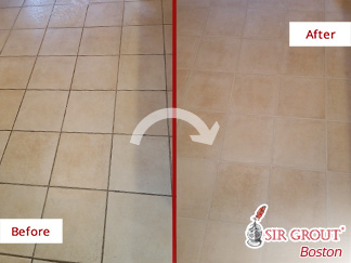Before and after Picture of a Grout Cleaning Service in Boston, MA