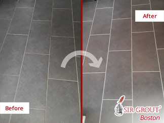 Before and after Picture of Our Grout Sealing Service in Billerica, Massachusetts