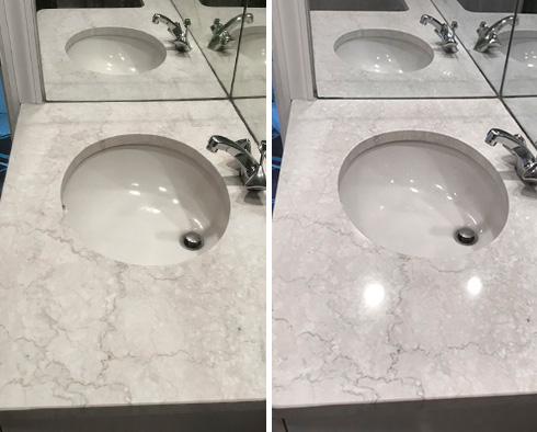 Before and after Picture of a Stone Polishing Job in Waltham, MA