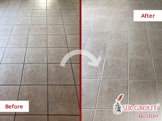 Before and After Picture of a Tile and Grout Cleaning Service in Boston, MA