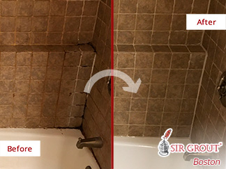 Before and After a Grout Sealing in Boston, MA