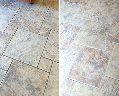 Before and After Picture of a Grout Sealing in Boston, MA
