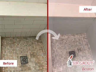 Shower Before and After a Hard Surface Restoration in Canton, MA