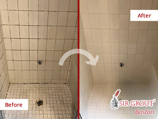 Image of a Shower Before and After a Grout Cleaning in Weston