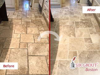 Image of a Floor Before and After a Stone Cleaning in Wellesley, MA