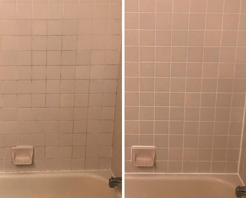 Shower Before and After a Grout Cleaning in Boston, MA