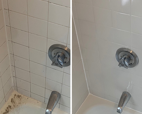 Shower Before and After a Grout Cleaning in Cambridge, MA