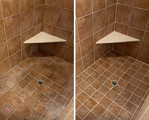 Tile Shower Before and After Our Hard Surface Restoration Services in Arlington