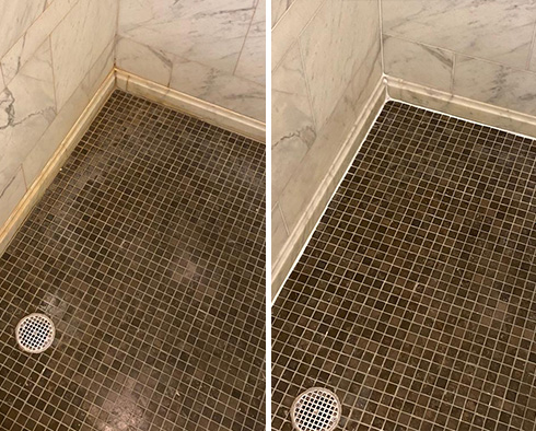 Shower Before and After Our Hard Surface Restoration Services in Watertown, MA