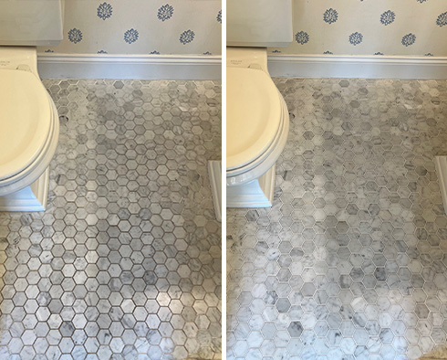 Floor Before and After a Stone Cleaning in Wellesley Hills, MA