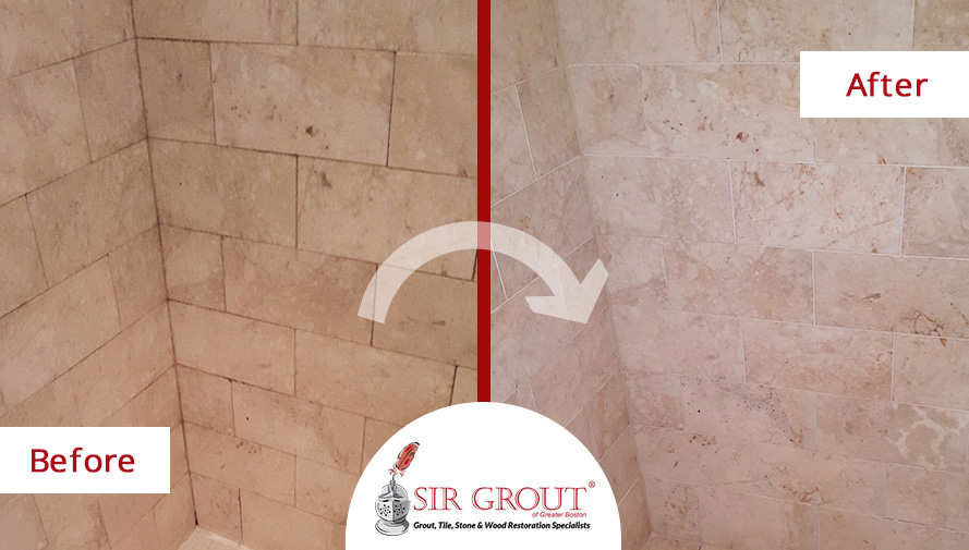 Stone Polishing in Boston Restores the Luxurious Appearance of This Marble Countertop and Shower