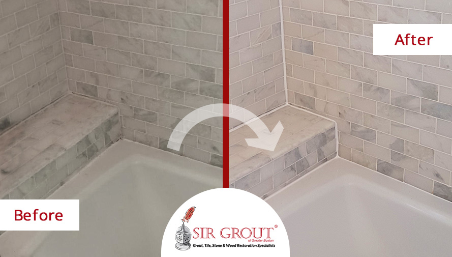 Before and After Pictures of a Grout Sealing Service Around the Tub
