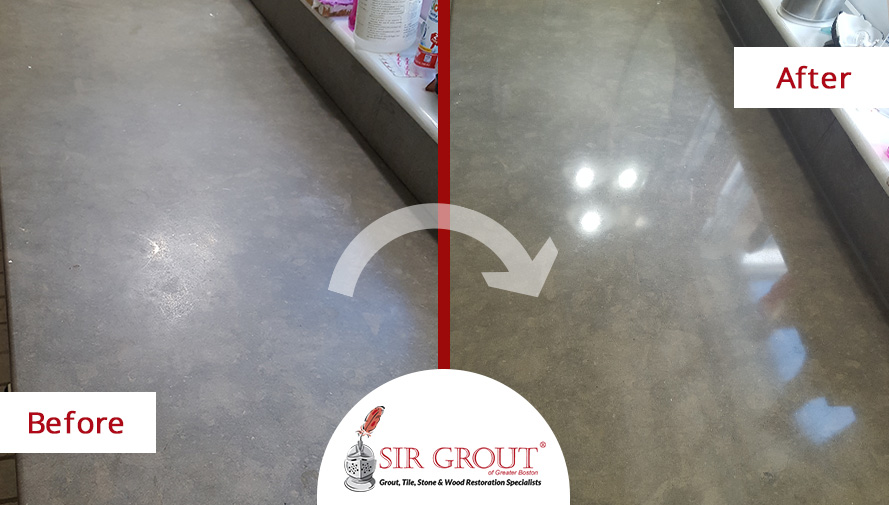 Before and After Picture of a Honing and Polishing Service on a Limestone Countertop