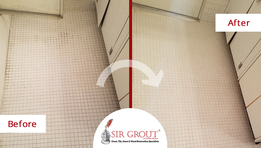 Before and After Picture of a Tile and Grout Cleaners Experts in Brookline Village, MA