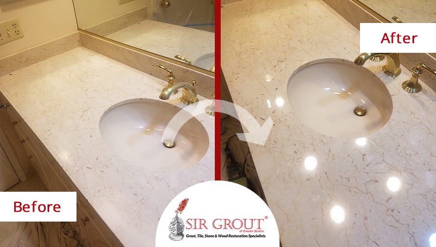 Before and After Picture of a Stone Honing and Polishing Service in Newton Center, MA