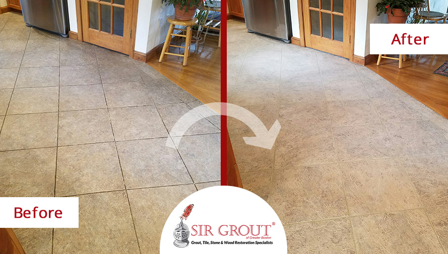 Before and After Picture of a Floor Tile Cleaning in Millis, MA