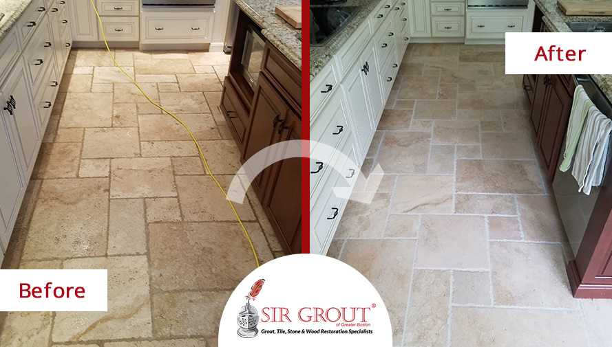 Before and After Picture of a Stone Sealing Service in Newton Center, MA