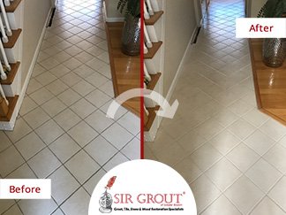 Before and After Picture of a Floor Grout Cleaning Service in Braintree, MA