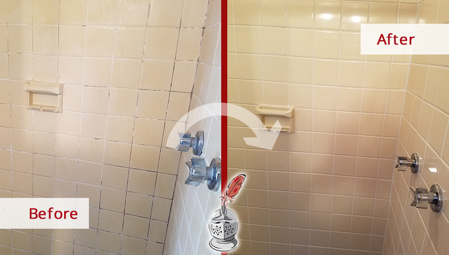 Before and After Picture of a Shower After our Tile and Grout Cleaners Services in Weston, Massachussets