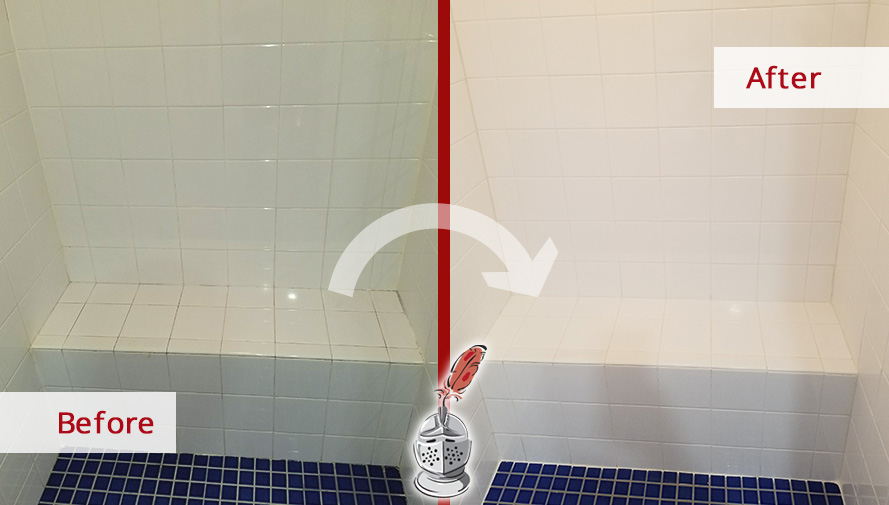 Before and After Picture of a Shower Tile Cleaning in Waban, Massachusetts