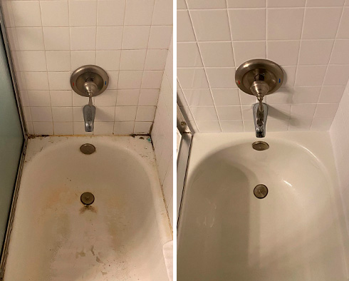 Shower Before and After Our Superb Hard Surface Restoration Services in Charlestown, MA