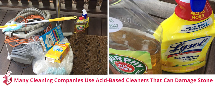 Set of Acid-Based Cleaners Outside of Porch Used by Many Cleaning Companies That Can Damage Stone