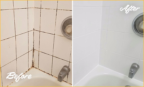 Before and After Picture of a Braintree Shower Tile and Grout Cleaned to Eliminate Mold