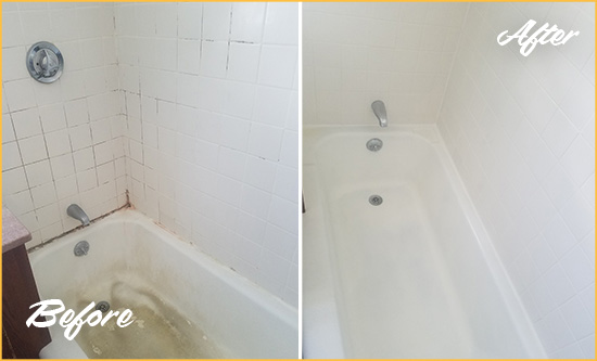 Before and After Picture of a Revere Bathtub Caulked to Repair Cracks