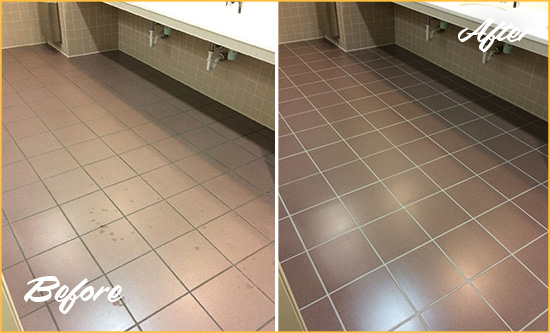 Before and After Picture of a Hudson Restroom Sealed to Help Protect Against Scratches