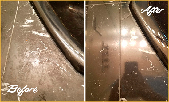 Before and After Picture of a Hanscom Afb Marble Countertop Cleaned to Remove Deep Dirt