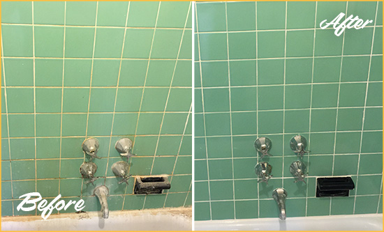 Before and After Picture of a Lynnfield Bath Tub Grout Sealed to Avoid Water Damage