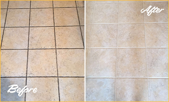 Before and After Picture of a Waltham Ceramic Floor Cleaned to Remove Soil