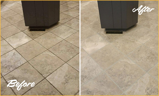 Before and After Picture of a Waltham Kitchen Floor Cleaned to Remove Stains