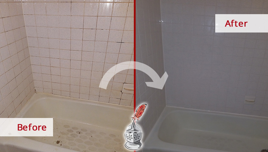 Before and after Picture of This Bathroom after Our Grout Cleaning Process