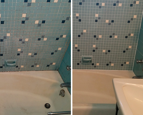 Before and after Picture of This Rental Home in Boston, MA after a Tile and Grout Cleaning Service