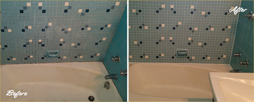 Before and after Picture of Our Grout and Tile Services for This Rental Home in Boston, MA