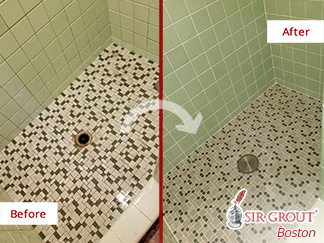 Before and after Picture of a Grout Sealing Service in Boston, MA