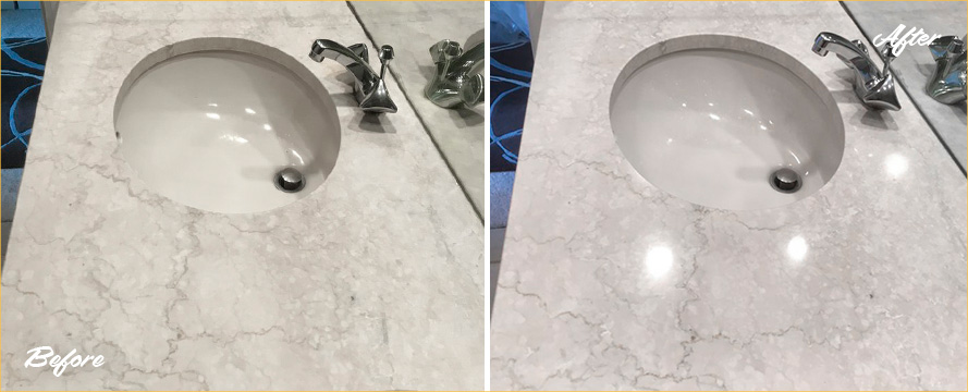 Before and after Picture of This Countertop after a Stone Polishing Service in Waltham, MA