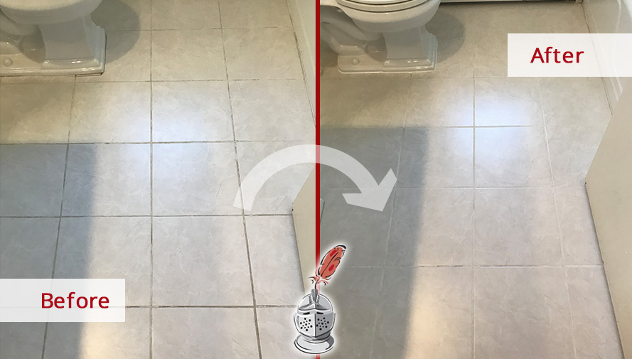 Before and After Picture of a Bathroom Grout Cleaning in Winchester, MA