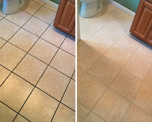 Before and After Picture of a Grout Sealing Process in Boston, MA
