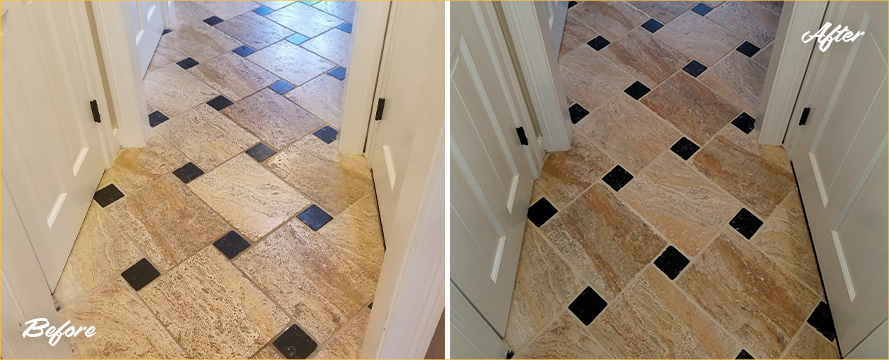 Before and After Picture of Our Stone Cleaning Process in Sudbury, MA