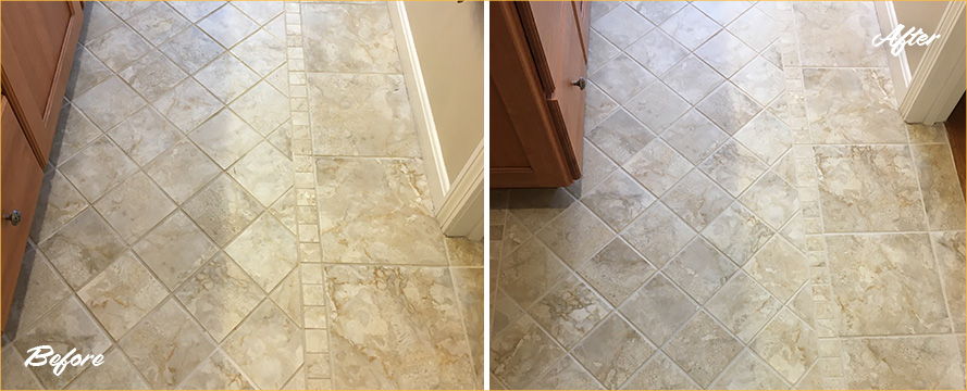 Before and After Picture of This Floor Grout Sealing in Boston, MA