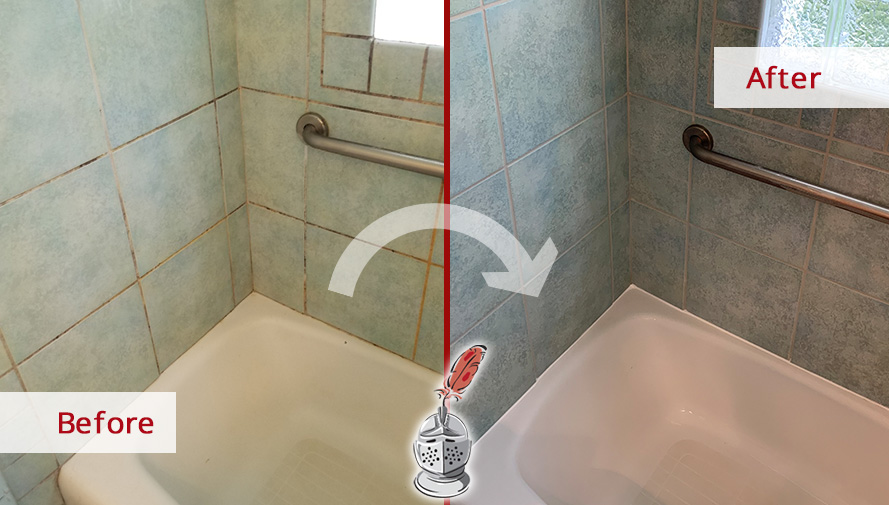 Image of a Shower Before and After a Professional Grout Sealing in Sharon, MA