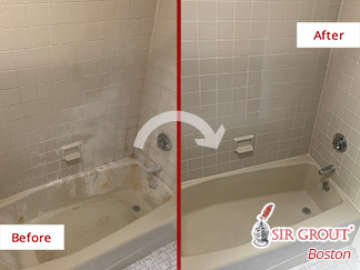 Picture of a Shower Before and After Our Hard Surface Restoration Services in Milton, MA