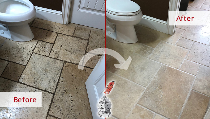 Travertine Floor Before and After Stone Cleaning Service in Canton