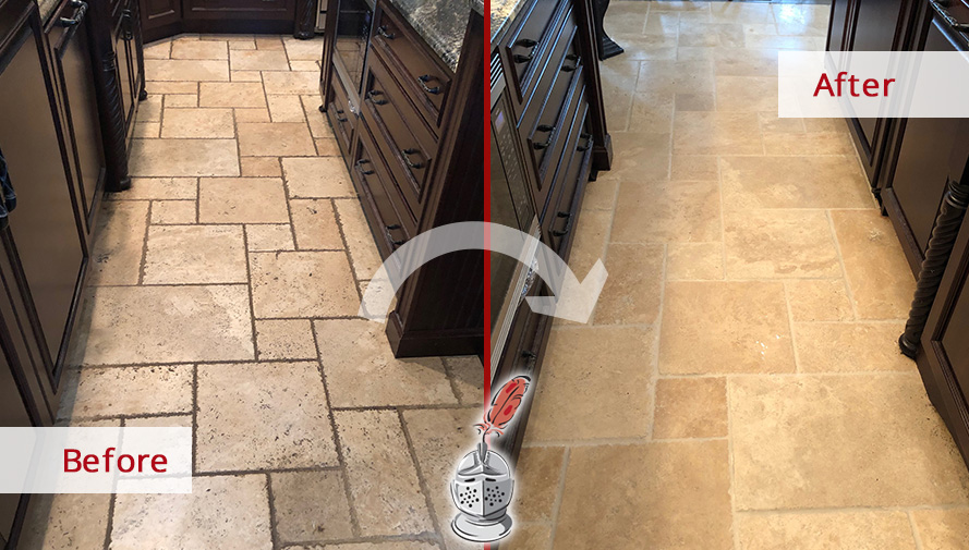 Hallway Floor Before and After Stone Cleaning Service in Canton