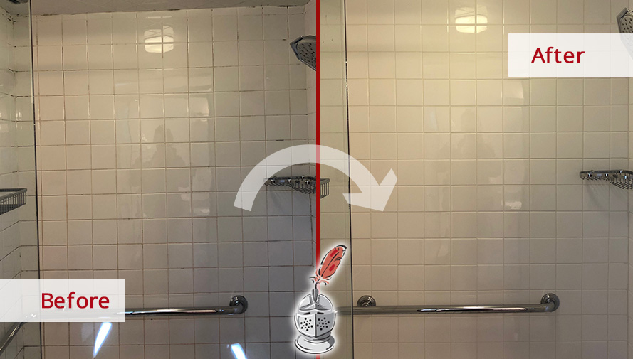 Before and After Our Ceramic Shower Grout Sealing in Needham, MA